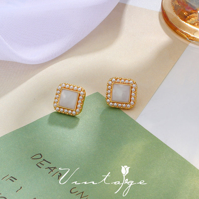 Geometric Pearl square Earrings - FASHION SHEGOODS LLC