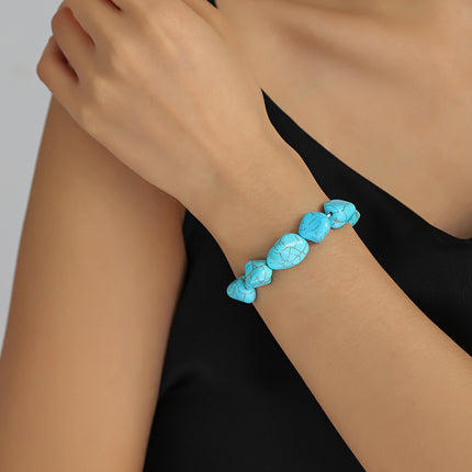 Vintage Turquoise Bracelet Irregular Beaded Necklace Elastic Bracelet Earrings Pendant Set