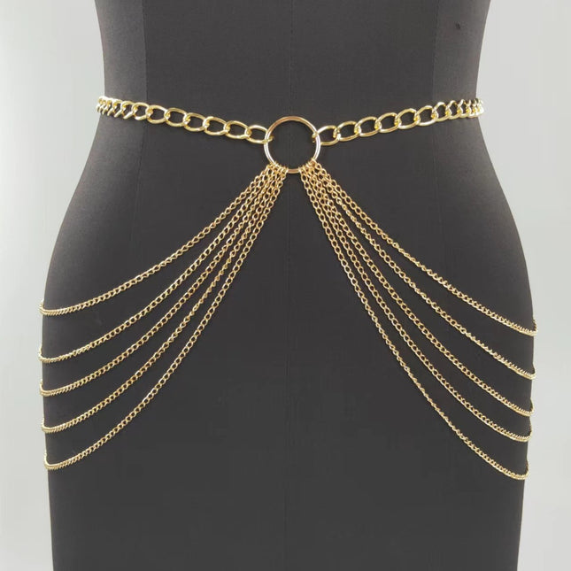 Sexy Beach Bikini Thin Belly Chain Simple Geometric Exaggerated Fringe Waist Chain