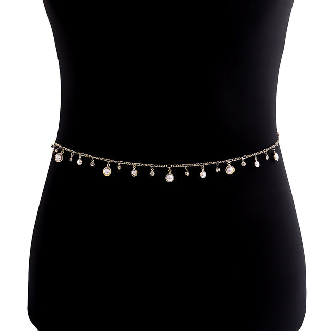 Pearl Tassel Rhinestone Waist Chain