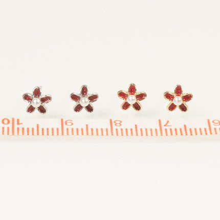 Womens Stud Earrings Pink Flower