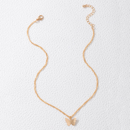 Double Layered Butterfly Pendant Multi Layered Necklace