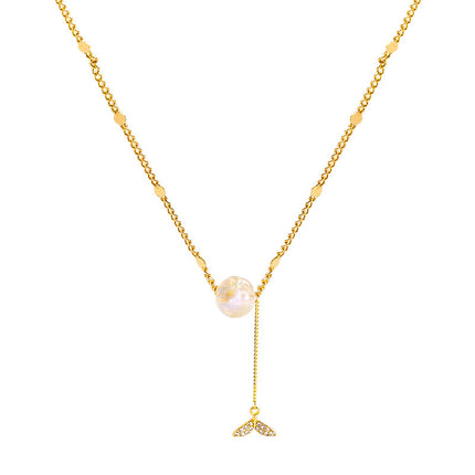 Single Pearl Fishtail Pendant Necklace