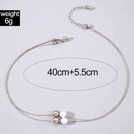 Simple Pearl Ball Pendant Choker Necklace