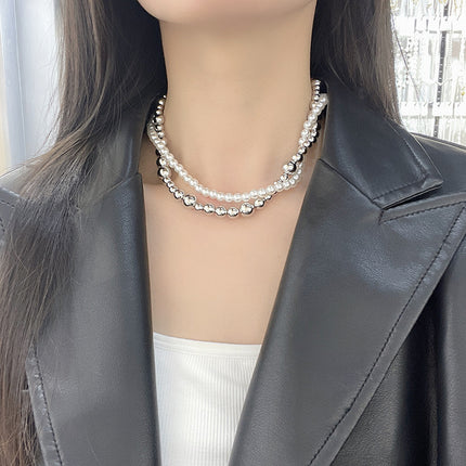 Imitation Pearl Wrapped Necklace Double Layer - FASHION SHEGOODS LLC