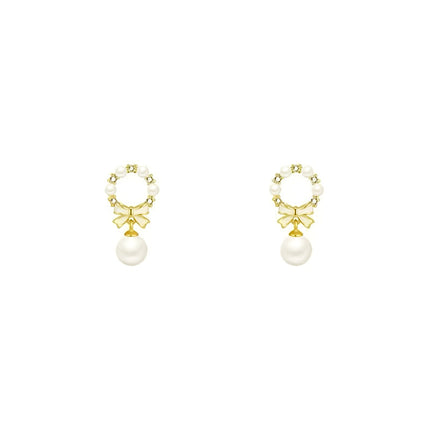 Pearl Rhinestone Bow Earrings