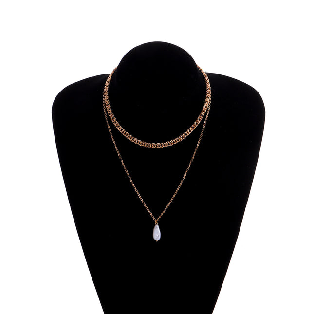 Elegant Link Chain Necklace Irregular Pearl