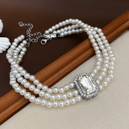 Round Bead Multi-layer Pearl Choker Necklace Jewelry