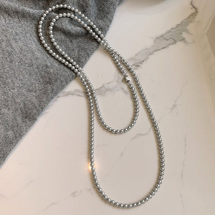 Long Gray Glass Pearl Vintage Charm Necklace - FASHION SHEGOODS LLC