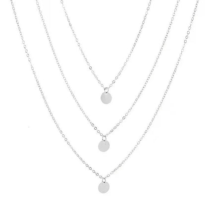 Layered Chain Round Pendant Necklace - FASHION SHEGOODS LLC