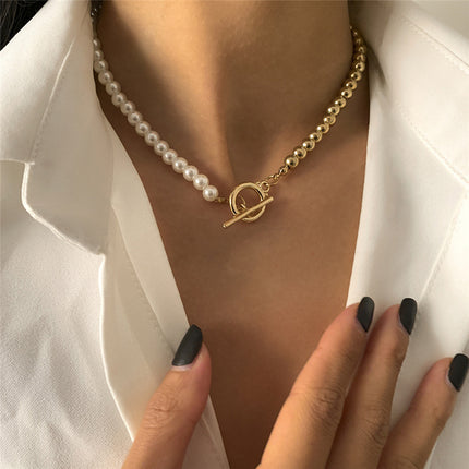 Beads Pearl OT Buckle Necklace