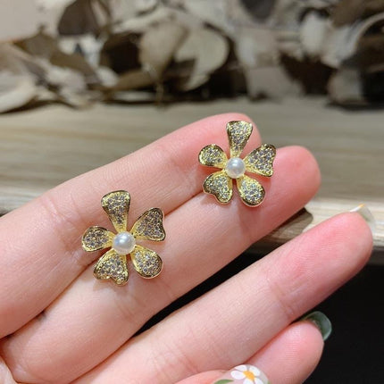 Classic Floral Rhinestone Stud Earrings