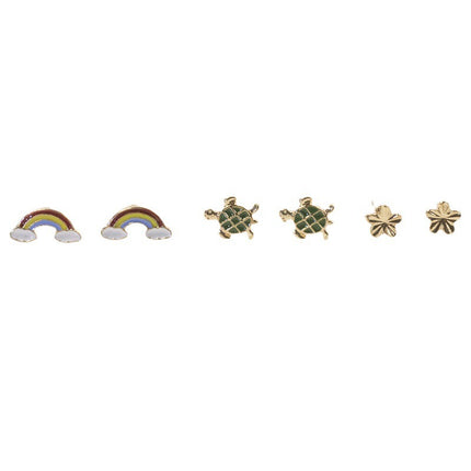 Rainbow flower stud earrings set
