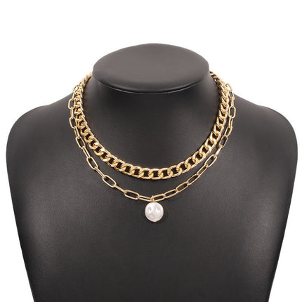 Punk Multi Chain Layered Pearl Necklace