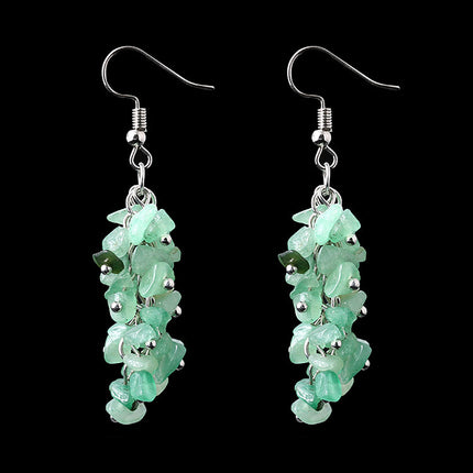 Handmade Natural Crystal Stone Earrings Long Tassel Gravel Jewelry