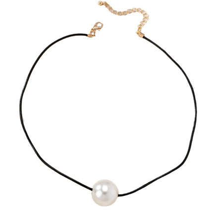 Black Wax Rope Single Pearl Necklace