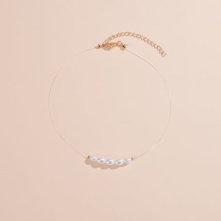 Oval Glass Pearl Chain Necklace - FASHION SHEGOODS LLC