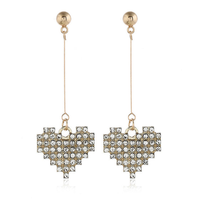 Love Heart Rhinestone Paved Stud Earrings
