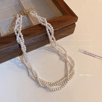 Multilayer Twisted Necklace Pearl Clavicle Chain - FASHION SHEGOODS LLC