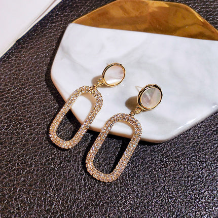 Hollow Rectangle Full Crystal Rhinestone Earrings