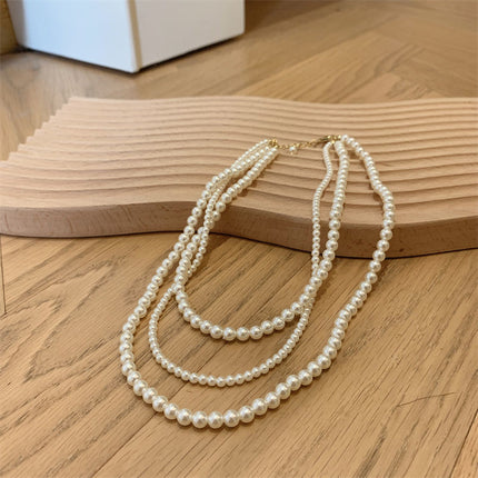 Women Multi Strand Classic Faux Pearl Necklace