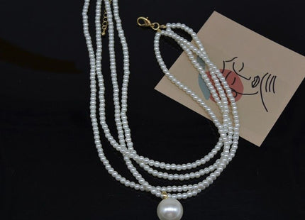 Imitation Pearl Choker Necklace Vintage Multi Strands Pearl Pendant Necklace