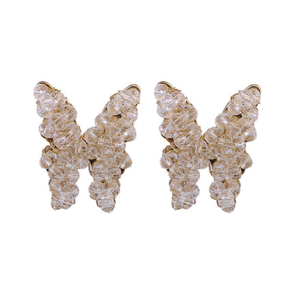 Crystal Bead Butterfly Stud Earrings