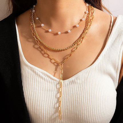 Layer Long Chain Necklace Pearl Charm Jewelry - FASHION SHEGOODS LLC