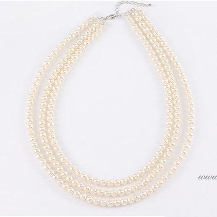 White Pearl Layered Necklace Multi Strand Beaded Pearl Necklace