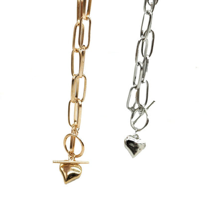 Heart Shape Pendant Chunky Chain Necklace - FASHION SHEGOODS LLC