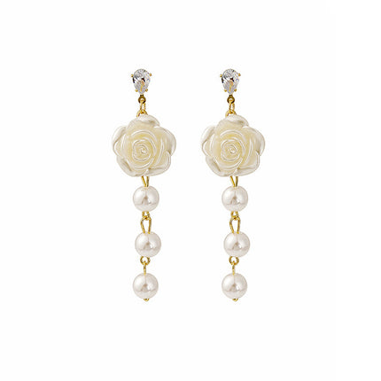 Pearl Rose Flower Earrings
