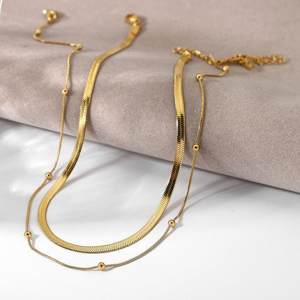Double Layer Snake Chain Choker Round Bead Chain Necklace