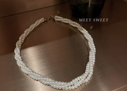 Multi layers women choker Pearl Necklace Round Twisted