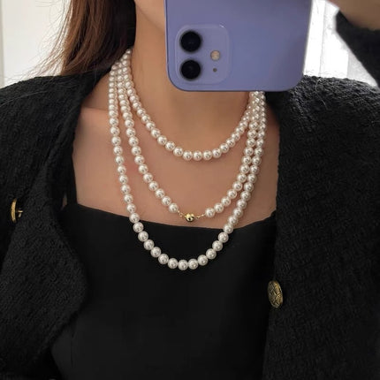Vintage Pearl Elegant Necklace Small Fragrance Style Simple Layer Long Sweater Accessories