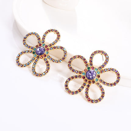 Colorful Rhinestone Crystal Flower Earrings