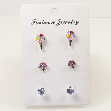 Lollipop Mushroom Stud Earrings Set