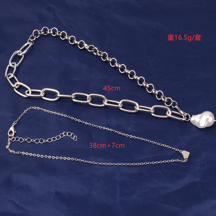 Baroque Pearl Heart layer Chain Necklace