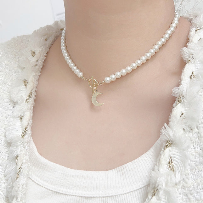 Moon Pearl Necklaces for Women Moon Pendant Baroque - FASHION SHEGOODS LLC