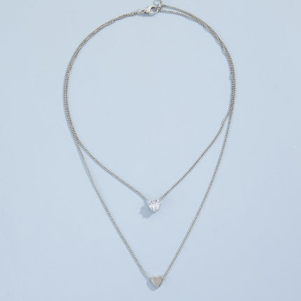 Pearl Heart Pendant Necklace Chain Choker Double Layer