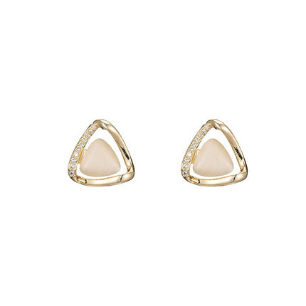 Geometric Triangular Opal Stud Earrings - FASHION SHEGOODS LLC