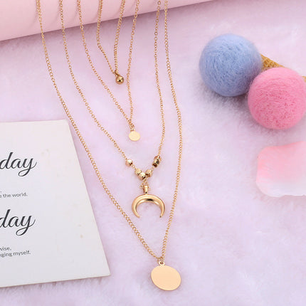 Multi-layer Necklace Moon Pendant - FASHION SHEGOODS LLC