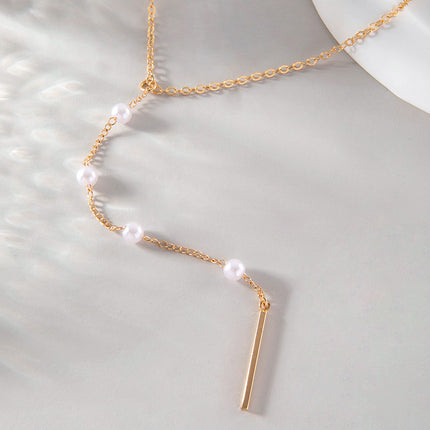 Women Design Collar Chain Necklace Simple Pearl
