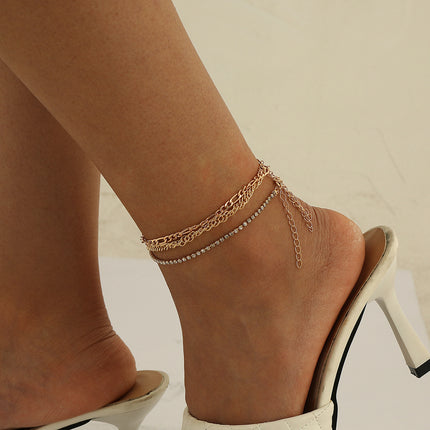 Rhinestone Layered Chains Anklet Bracelet