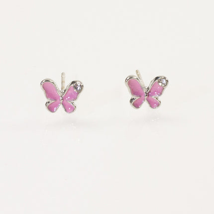 Enamel Pink Butterfly Stud Earrings