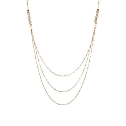 Dainty Multi Layer Chain Baroque Pearl Necklace