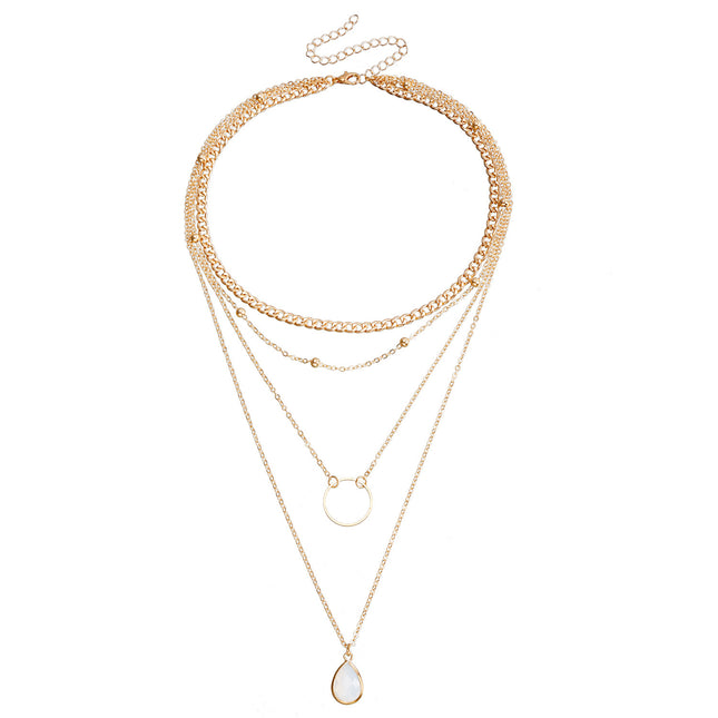 Water Drop Stone Circle Fashion Pendant Necklace