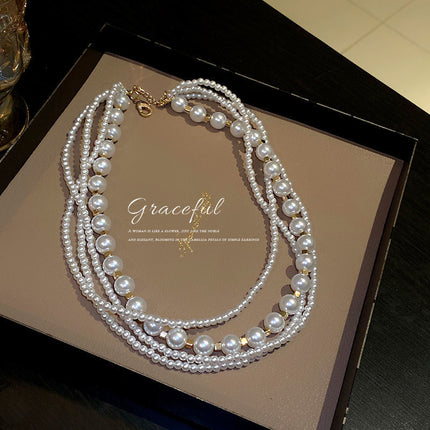 Multi Layered Imitation Pearl Beads Clavicle Chain Necklace - FASHION SHEGOODS LLC