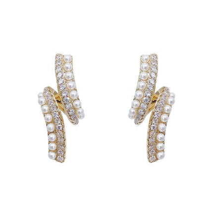 Twisted Rhinestones Pearl Earring