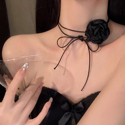 Retro Fabric Satin Rose Flower Necklace