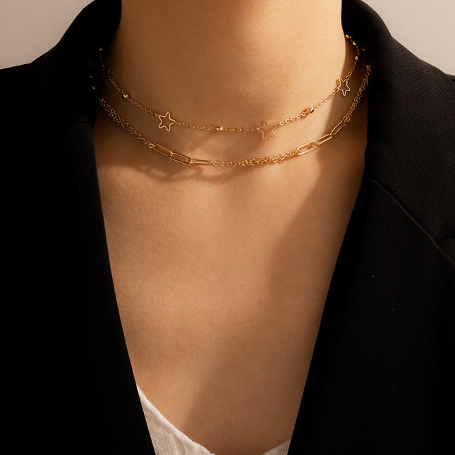 Double Layers Chain Star Charm Necklace